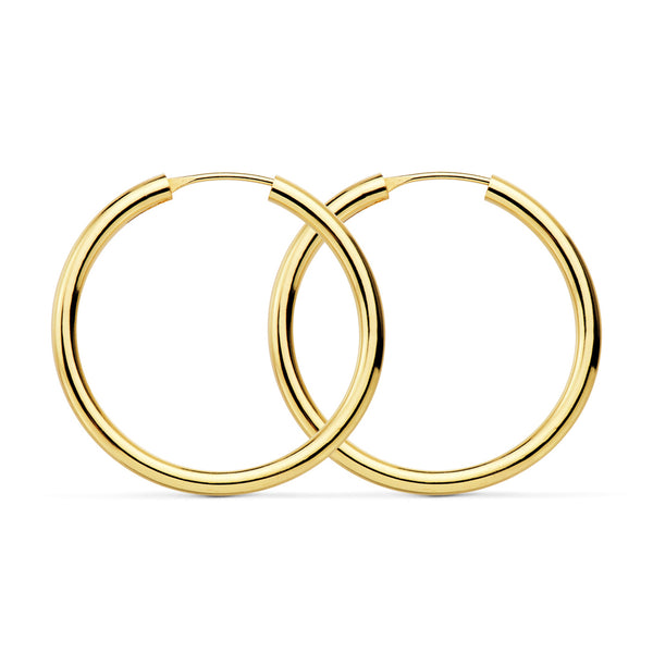 Pendientes Oro Amarillo 18K Aros Redondo Flexibles Brillo 30 x 2 mm