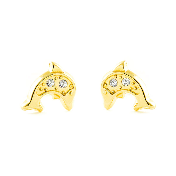 9ct Yellow Gold Dolphin Cubic Zirconias Children's Girls Earrings shine