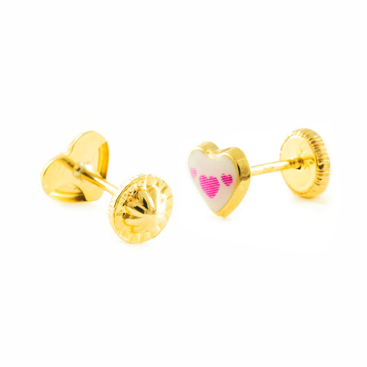 Pendientes Bebe/Niña Oro 9k Corazón Esmalte Rosa