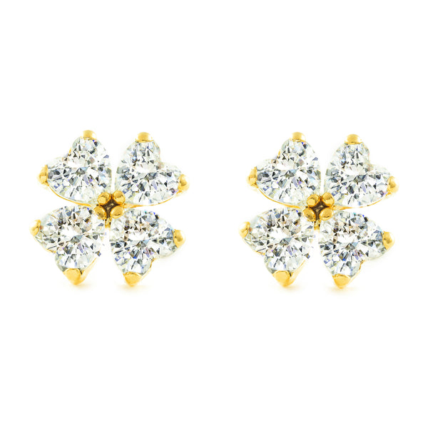 9ct Yellow Gold Hearts Cubic Zirconia Earrings shine
