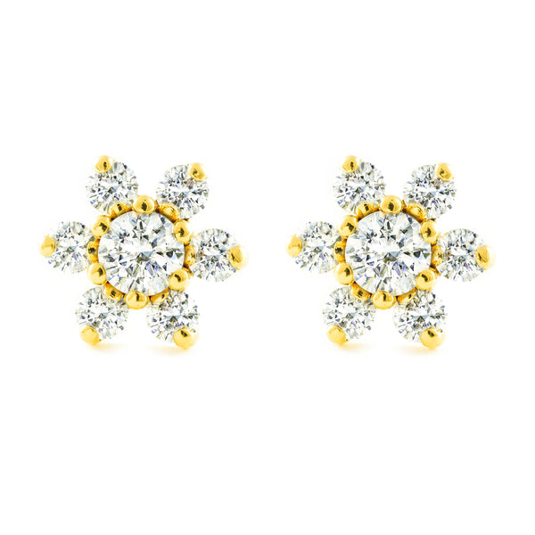 Pendientes Mujer-Niña Oro Amarillo 9K Flor Circonita Brillo