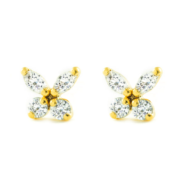 Pendientes Mujer-Niña Oro Amarillo 9K Mariposa Circonita Brillo