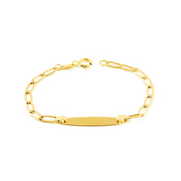 9ct Yellow Gold Personalized Baby Girl Slave Bracelet Bilbao Matte and Shine 12 cm