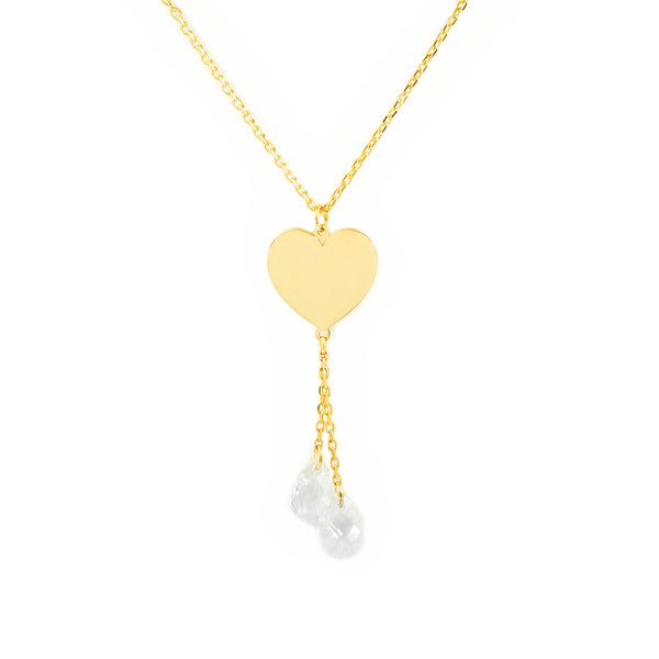 9ct Yellow Gold Heart Cubic Zirconias Necklace 42 cm