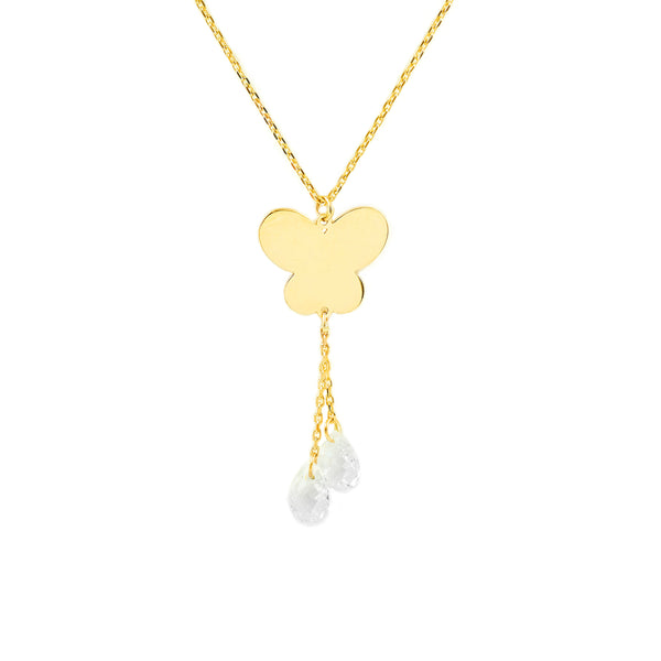 9ct Yellow Gold Butterfly Cubic Zirconias Necklace 42 cm