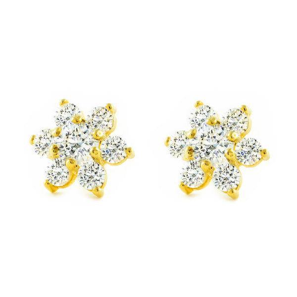 9ct Yellow Gold Flower Cubic Zirconia Earrings shine