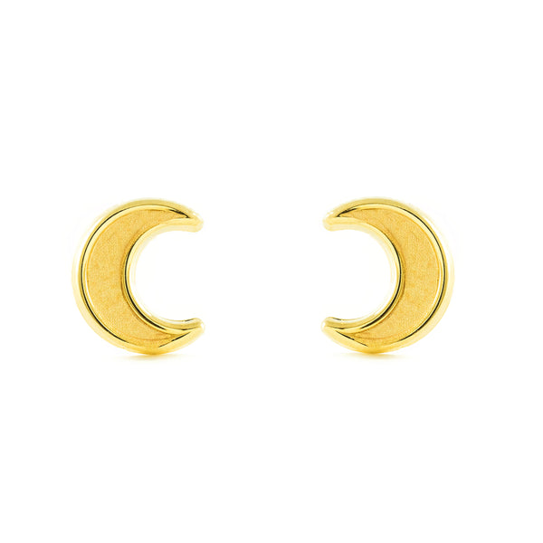 9ct Yellow Gold Moon Children's Girls Earrings Matte Shine