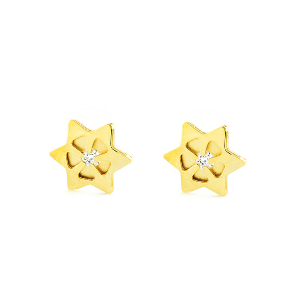 9ct Yellow Gold Star Cubic Zirconia Children's Girls Earrings Matte Shine