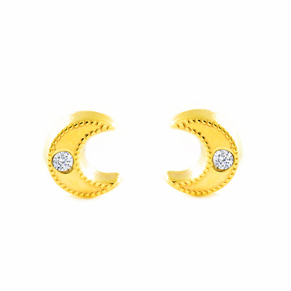 9ct Yellow Gold Moon Cubic Zirconia Children's Baby Girls Earrings shine