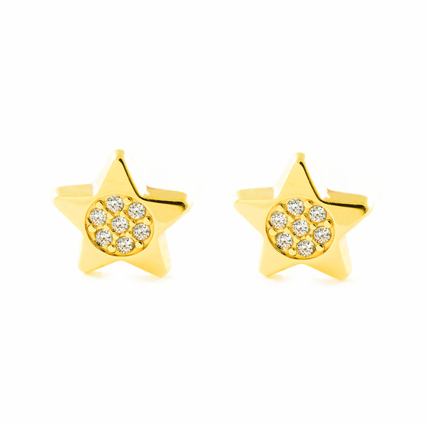 9ct Yellow Gold Star Cubic Zirconia Children's Girls Earrings shine