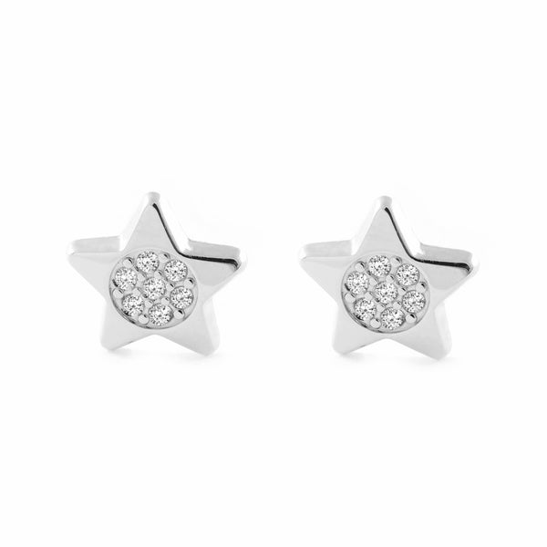 9ct White Gold Star Cubic Zirconia Children's Girls Earrings shine