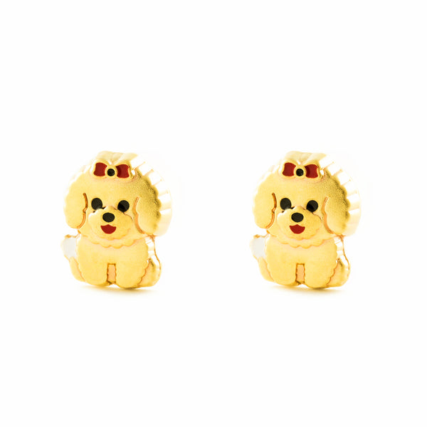 9ct Yellow Gold Red-Black Enamel Dog Children's Girls Earrings