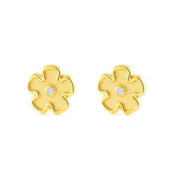 9ct Yellow Gold Daisy Flower Diamond Children's Girls Earrings Matte Shine