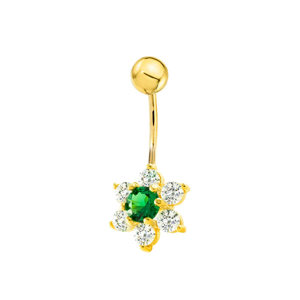 Yellow Gold 9K Navel Piercing with Emerald Cut CZ Sparkle