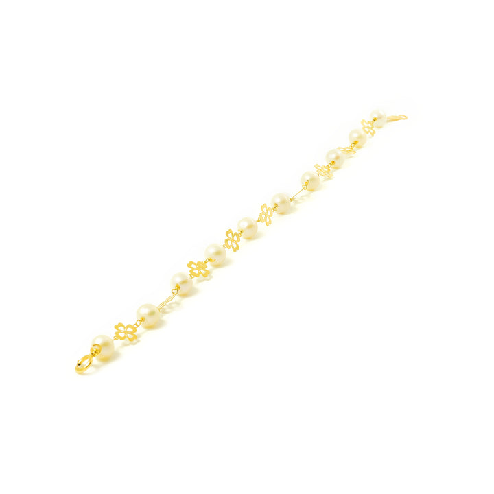 Pulsera Niña oro flor petalos con perlas
