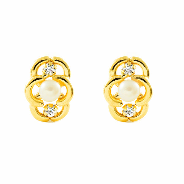 9ct Yellow Gold Cubic Zirconias Pearl 3.5 mm Children's Girls Earrings shine