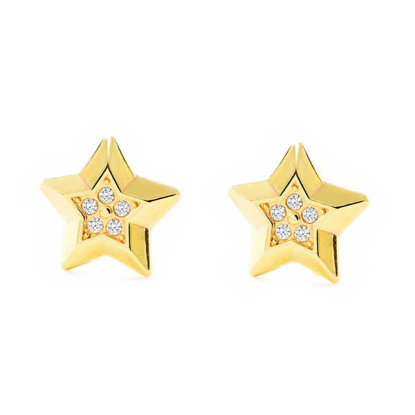 9ct Yellow Gold Star Cubic Zirconias Children's Girls Earrings shine