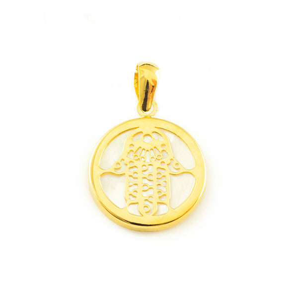 18ct Yellow Gold Nacre Fatima Hand Nacre pendant shine