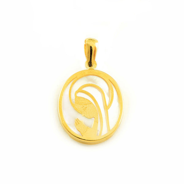 18ct Yellow Gold Nacre Virgin Girl Nacre pendant matt and shine