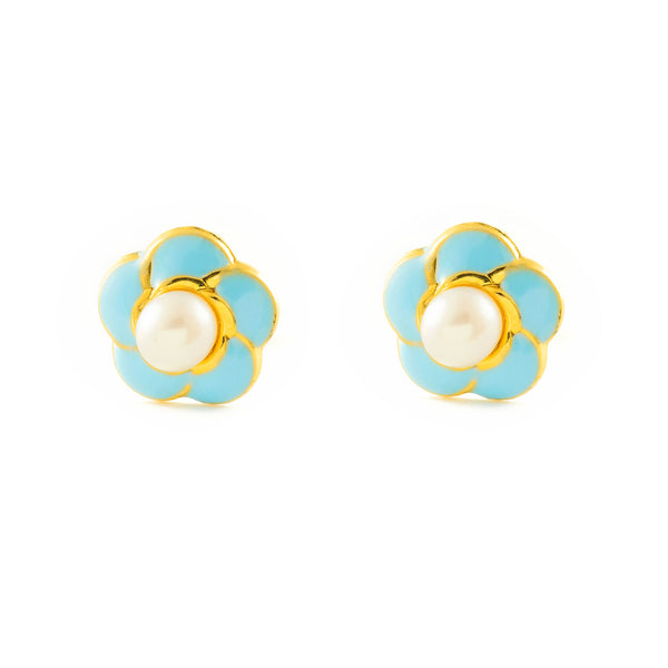 Pendientes Niña Oro Amarillo 18K Flor Esmalte Redonda 3 mm Brillo