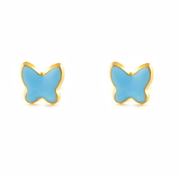 18ct Yellow Gold Purple Enamel Butterfly Children's Girls Earrings shine