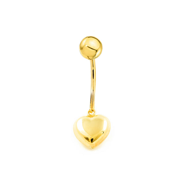 Piercing Oro Amarillo 9K Ombligo Corazón Brillo