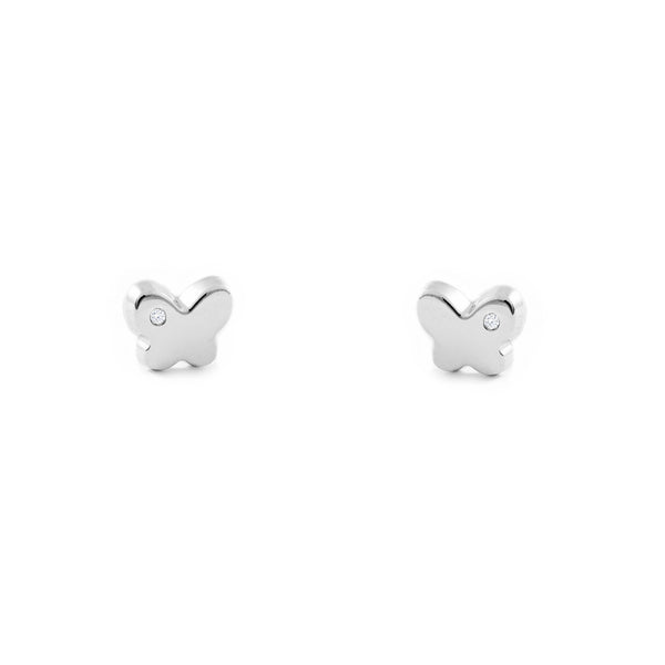 Pendientes Bebe-Niña Oro Blanco 9K Mariposa Circonita Brillo