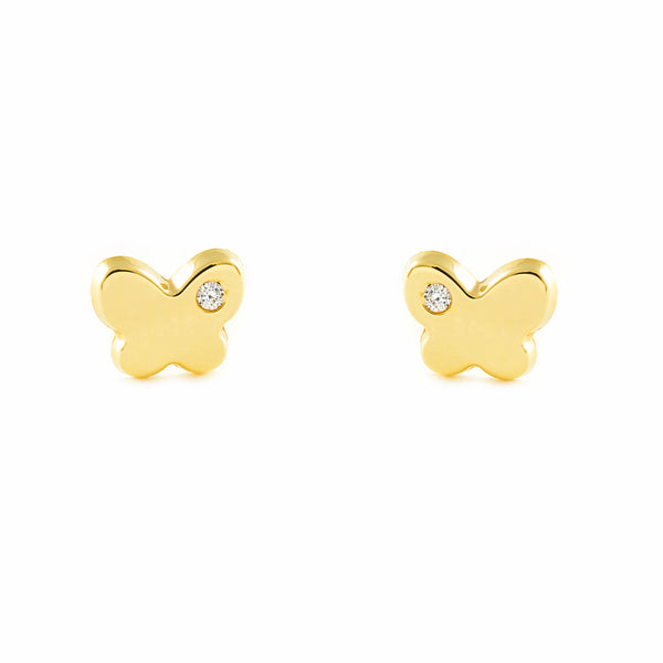 Pendientes Bebe-Niña Oro Amarillo 9K Mariposa Circonita Brillo