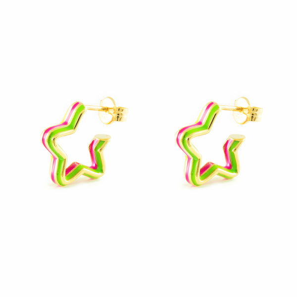9ct Yellow Gold Star Hoops Earrings shine 12x3 mm