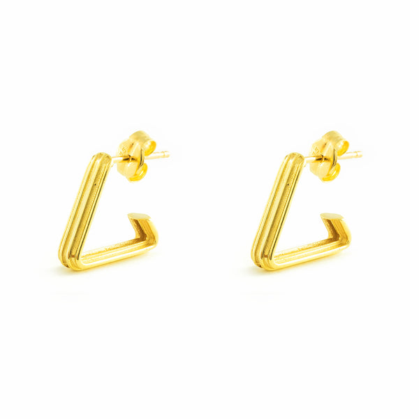 9ct Yellow Gold Triangle Hoops Earrings Matte Shine 11x3 mm