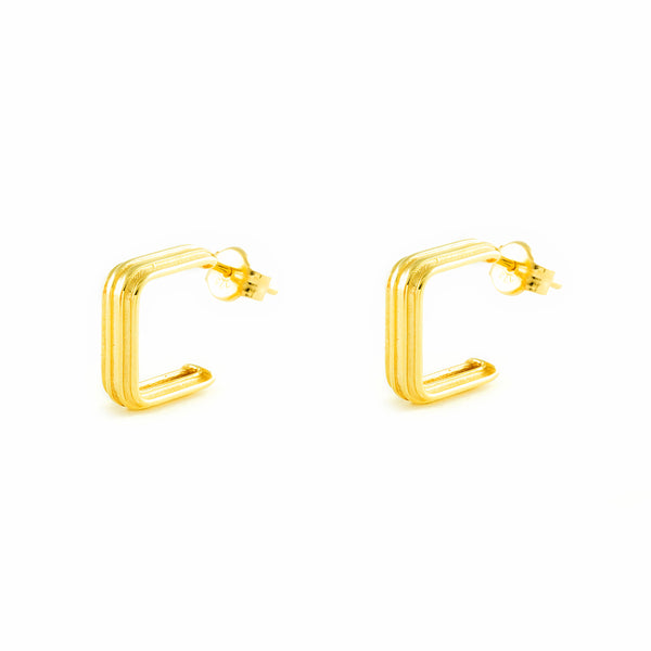 9ct Yellow Gold Square Hoops Earrings Matte Shine 12x3 mm