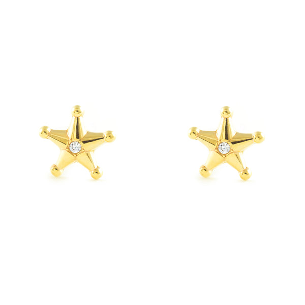 Pendientes Niña Oro Amarillo 9K Estrella Circonita Brillo