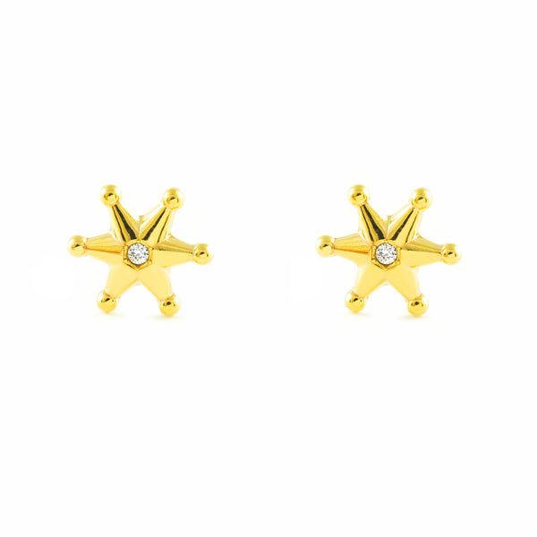 9ct Yellow Gold Star Cubic Zirconia Children's Girls Earrings shine