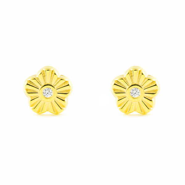 Pendientes Niña Oro Amarillo 9K Flor Circonita Brillo