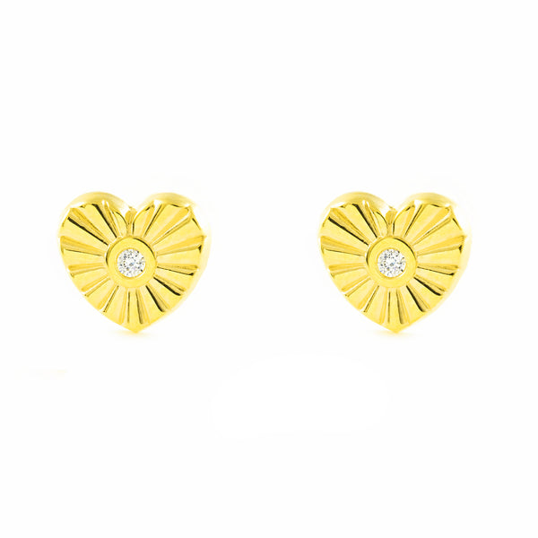 Pendientes Niña Oro Amarillo 9K Corazón Circonita Brillo