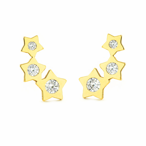 Pendientes Mujer-Niña Oro Amarillo 9K Trepador Estrellas Circonitas Brillo