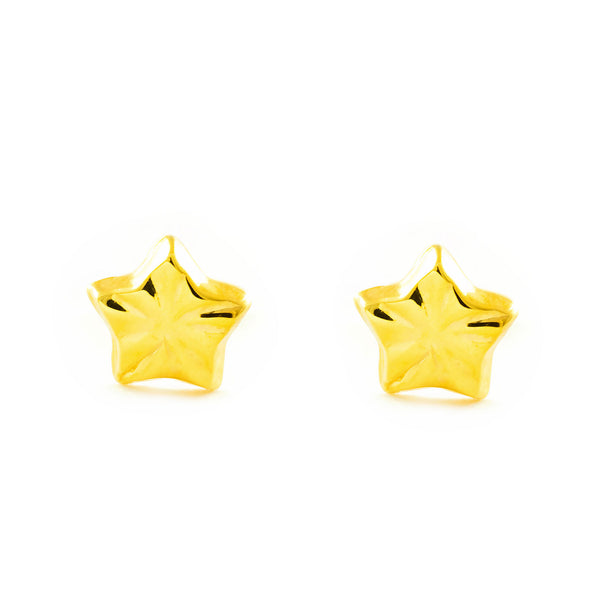 9ct Yellow Gold Star Baby Girls children's carved Earrings