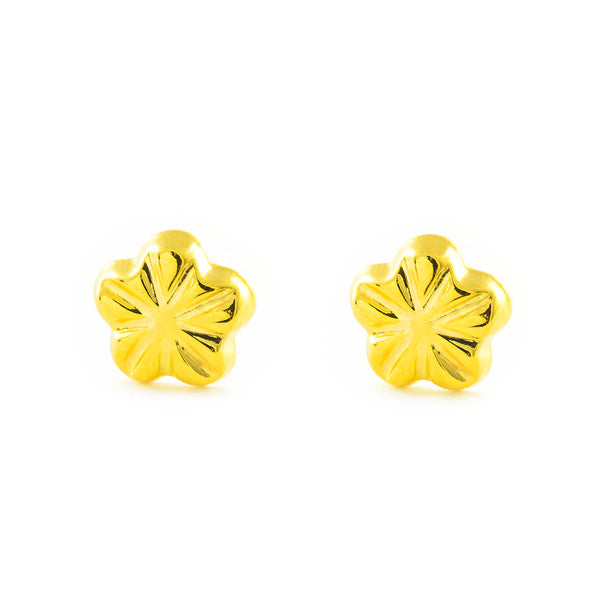 9ct Yellow Gold Flower Baby Girls children's carved Earrings