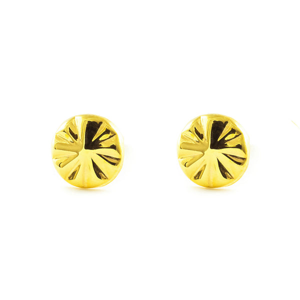 9ct Yellow Gold Round Baby Girls children's carved Earrings