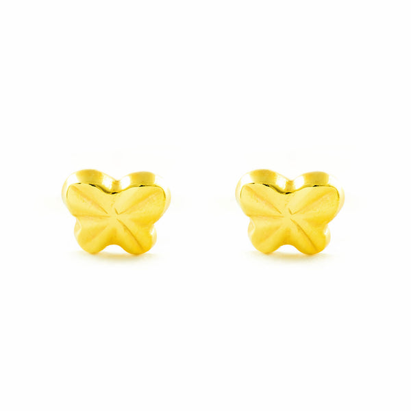 9ct Yellow Gold Butterfly Baby Girls children's carved Earrings
