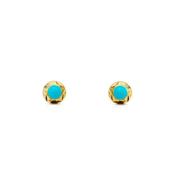 18ct Yellow Gold Star Turquoise 4 mm Children's Girls carved Earrings