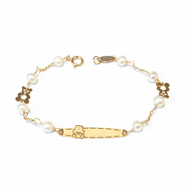 18ct Yellow Gold Personalized Slave Bear pearl 4mm Matte and Shine girls Bracelet 13cm