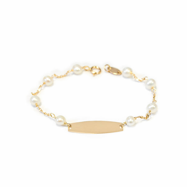 18ct Yellow Gold Personalized pearl Slave girls Bracelet 3.5mm Shine 13cm