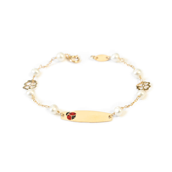 Pulsera Niña Oro Amarillo 18K Personalizada Esclava Mariquita Redonda 3,5 mm Brillo 13 cm