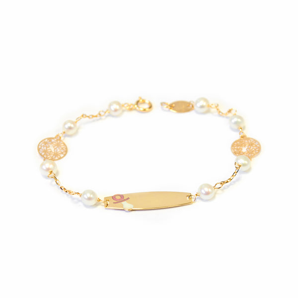 18ct Yellow Gold Personalized Baby Girl Bracelet pearl 3.5mm Shine Slave Pacifier 14cm