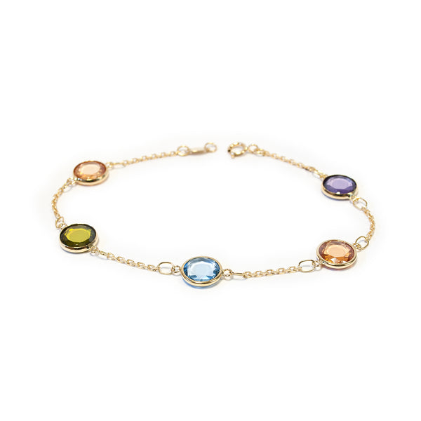 18ct Yellow Gold Multicolor Stone Bracelet for Women 18 cm Shine