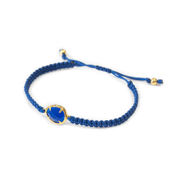 Pulsera Plata de Ley Dorado Macramé Azul Brillo