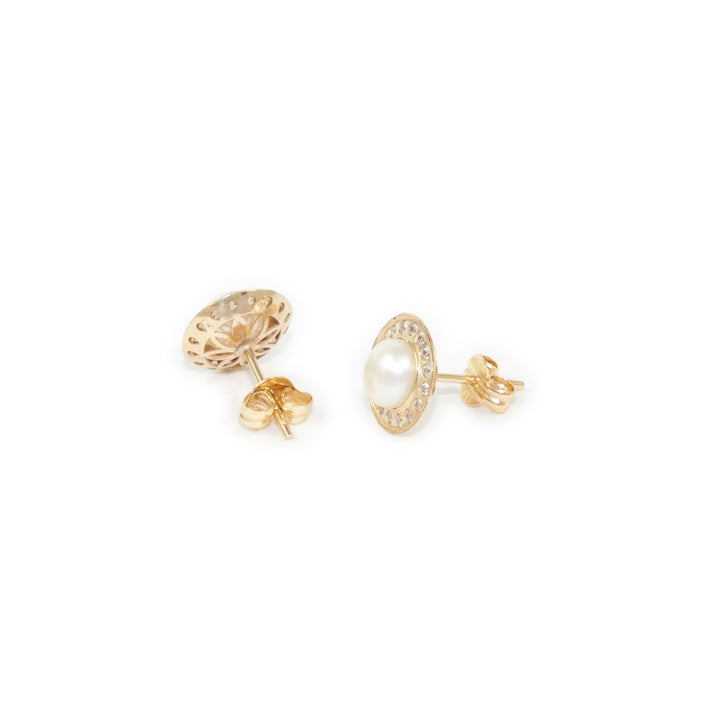 Pendientes Niña Oro Redondo con circonitas y centro perla
