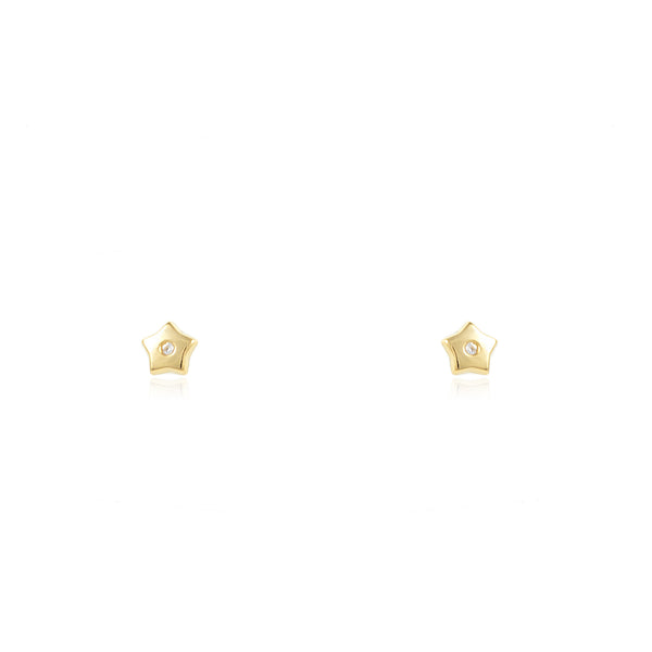 18ct Yellow Gold Star Cubic Zirconia Children's Baby Earrings shine
