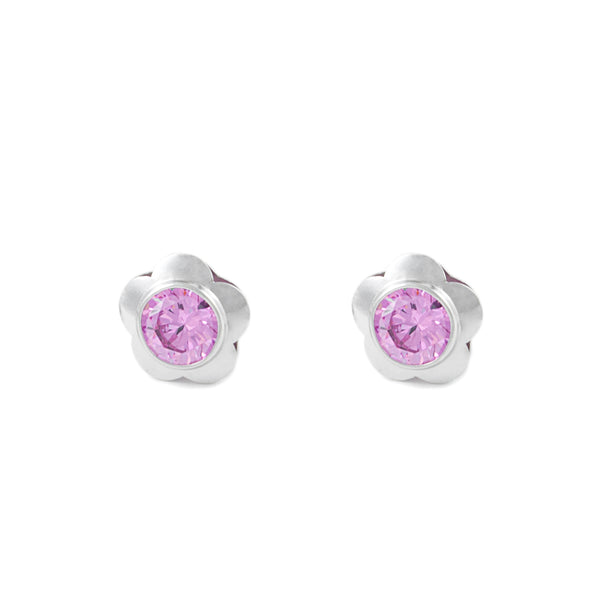 Pendientes Plata de Ley Flor Rosa Brillo